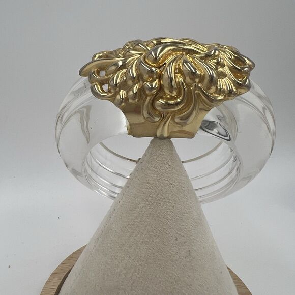 Vintage Inna Cytrine Heavy Lucite And Gold Tone Swirl Bangle Bracelet Chunky Big - Picture 1 of 14